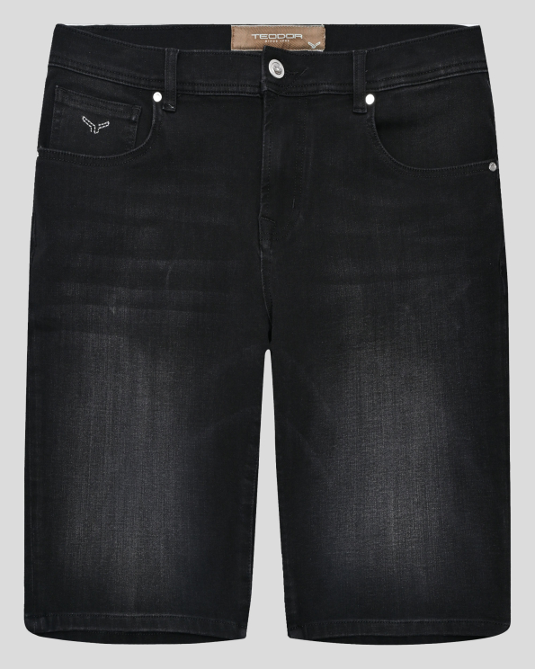 ЧЕРНИ ДЪНКОВИ БЕРМУДИ С 5 ДЖОБА И БРОДЕРИЯ ЛОГО