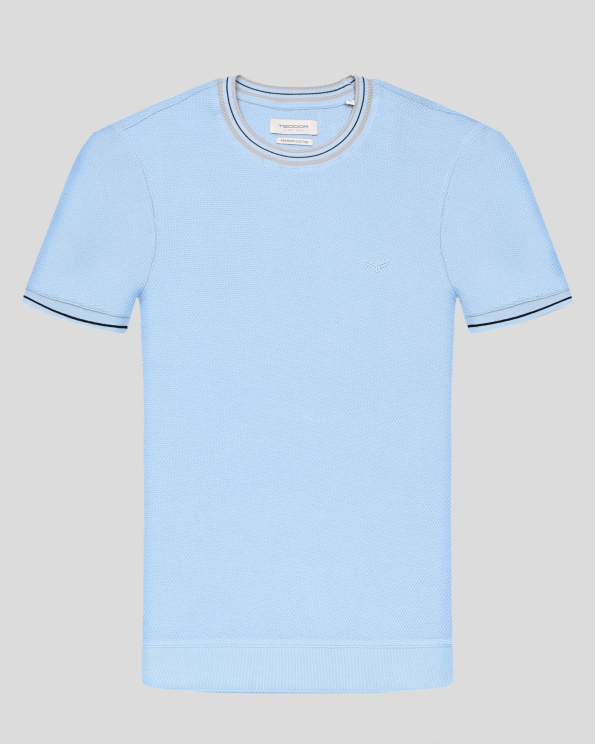 СВЕТЛОСИНЯ СТРУКТУРНА ТЕНИСКА ОТ PREMIUM ПАМУК С ДЕСЕНАЦИИ 