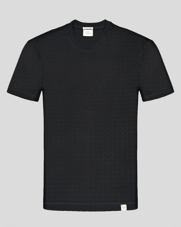 ЧЕРНА СТРУКТУРНА ТЕНИСКА ОТ PREMIUM ПАМУК С ГЕОМЕТРИЧНИ  ФИГУРИ