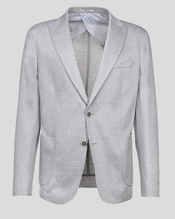 СВЕТЛОСИВО САКО МЕЛАНЖ С ОСТЪР РЕВЕР И ВЪНШНИ ДЖОБОВЕ