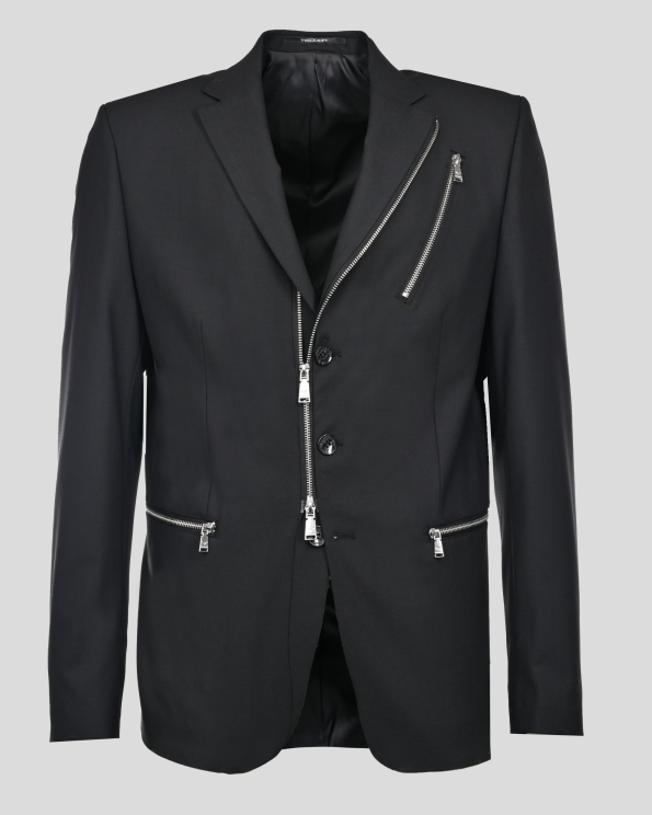 ЧЕРНО САКО ОТ ФИНА ВЪЛНА И ВИСКОЗА С МЕТАЛНИ ЦИПОВЕ 