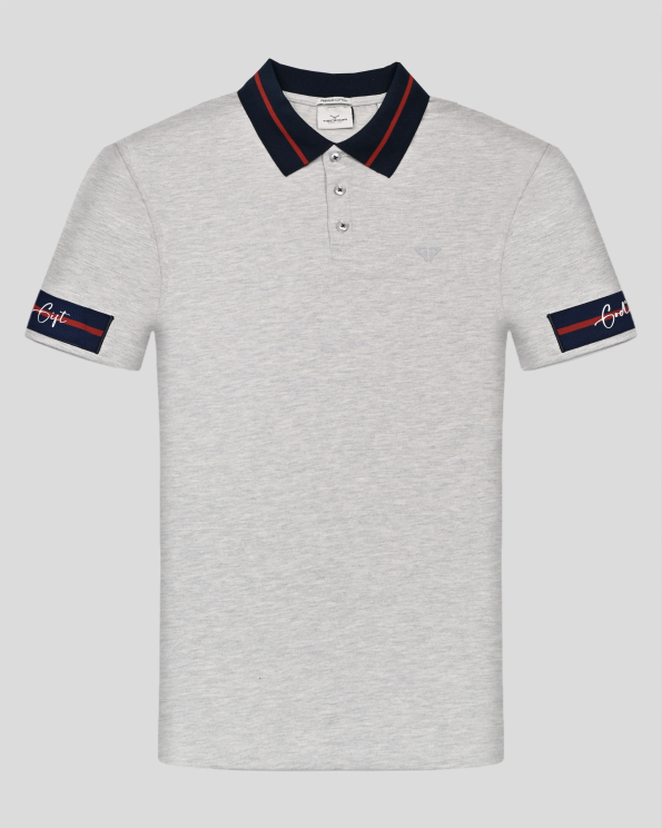 СИВА ПОЛО ТЕНИСКА МЕЛАНЖ ОТ PREMIUM ПАМУК С ЕФЕКТЕН ПРИНТ GOD'S GIFT 