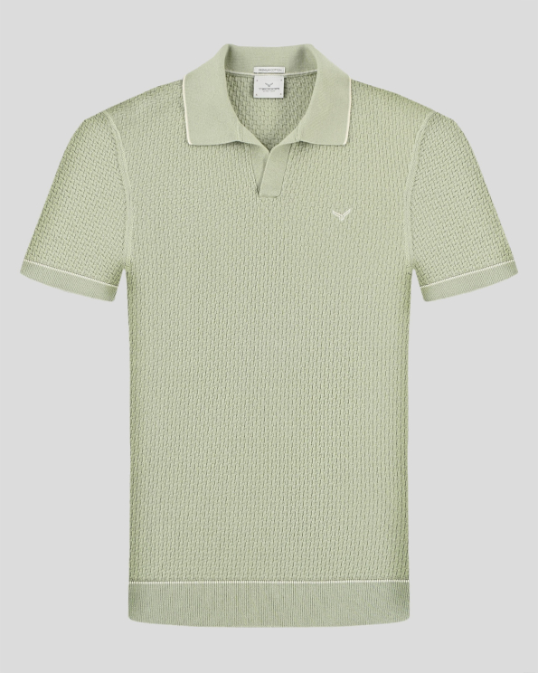 СВЕТЛОЗЕЛЕНА ПОЛО ТЕНИСКА ТИП ПЛЕТИВО С КОНТРАСТНА ДЕСЕНАЦИЯ 