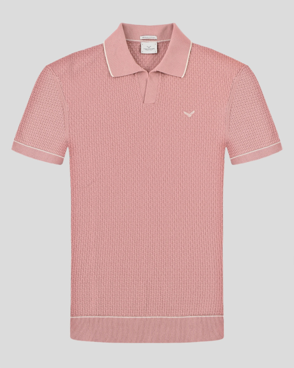 АНТИК РОЗОВА ПОЛО ТЕНИСКА ТИП ПЛЕТИВО С КОНТРАСТНА ДЕСЕНАЦИЯ