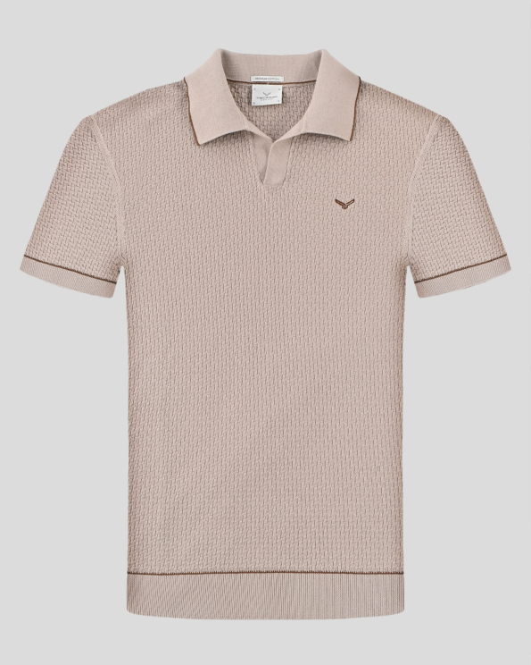 БЕЖОВА ПОЛО ТЕНИСКА ТИП ПЛЕТИВО С КОНТРАСТНА ДЕСЕНАЦИЯ