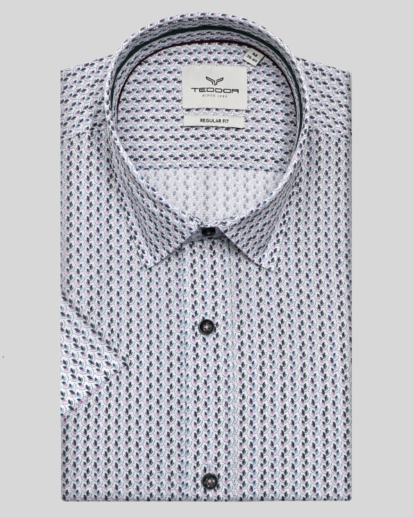 МНОГОЦВЕТНА РИЗА С КЪС РЪКАВ В СИТЕН КОНТРАСТЕН ДЕСЕН 