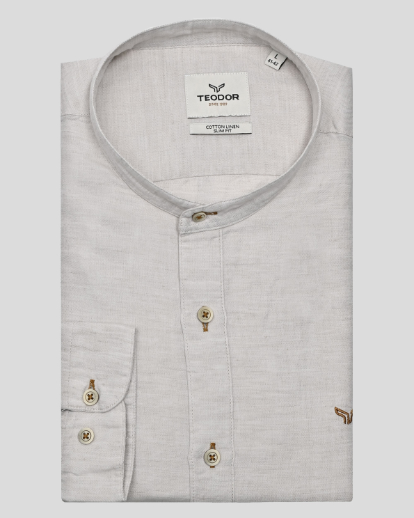 БЕЖОВА РИЗА ОТ ПАМУК И ЛЕН С ПОПСКА ЯКА И НАВИВАЩИ СЕ РЪКАВИ