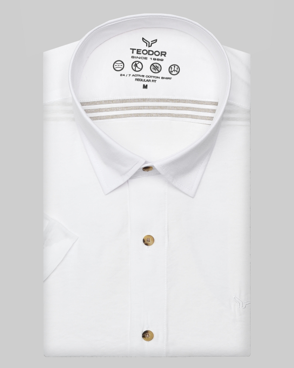 БЯЛА РИЗА С КЪС РЪКАВ ОТ МОДАЛ И ПАМУК СВОБОДЕН СИЛУЕТ