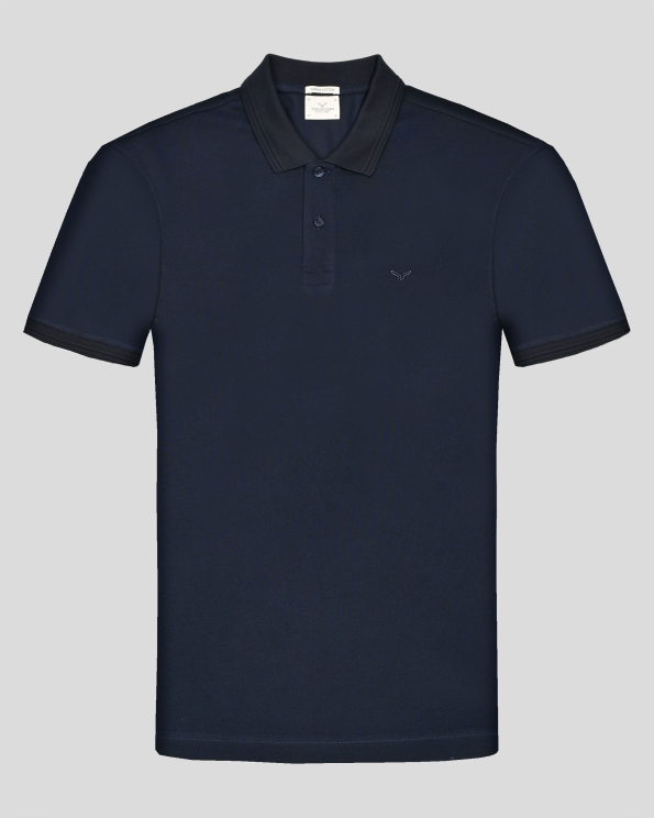  ТЪМНОСИНЯ ТЕНИСКА С ПОЛО ЯКА ОТ ВИСОКОКАЧЕСТВЕН ПАМУК SUPIMA