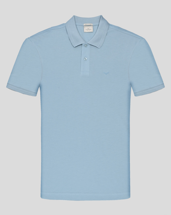 ПАСТЕЛНО СИНЯ ТЕНИСКА С ПОЛО ЯКА ОТ ВИСОКОКАЧЕСТВЕН ПАМУК SUPIMA