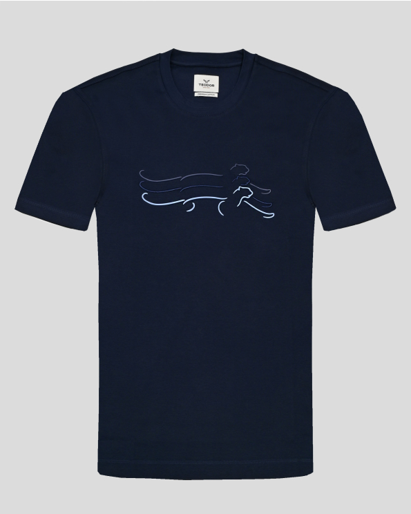 ТЪМНОСИНЯ ТЕНИСКА ОТ PREMIUM ПАМУК С КОНТРАСТЕН ГУМИРАН ПРИНТ ПАНТЕРА 