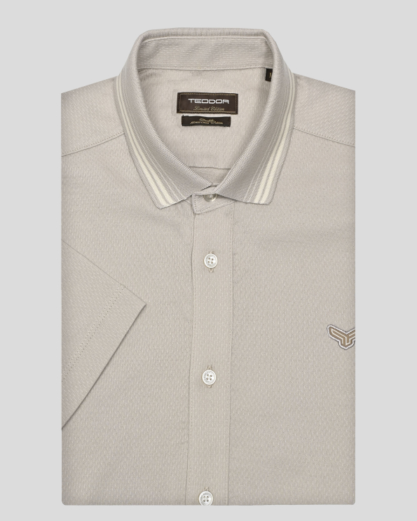 БЕЖОВА  РИЗА С КЪС РЪКАВ ОТ ДВОЙНО МЕРСЕРИЗИРАНО СТРУКТУРНО  ТРИКО  