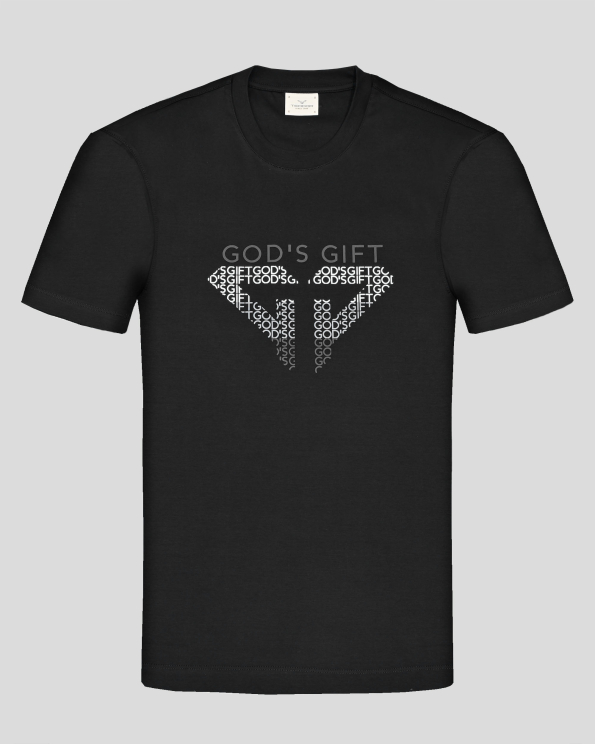 ЧЕРНА ТЕНИСКА ОТ PREMIUM ПАМУК С ЛОГО ПРИНТ И НАДПИС GOD`S GIFT