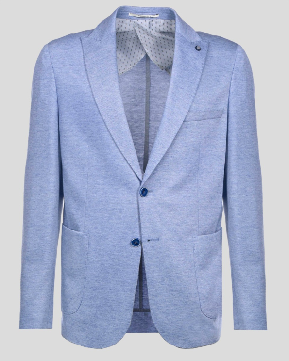 СВЕТЛОСИН СПОРТНО-ЕЛЕГАНТЕН КОСТЮМ МЕЛАНЖ С ОСТЪР РЕВЕР И ВЪНШНИ ДЖОБОВЕ