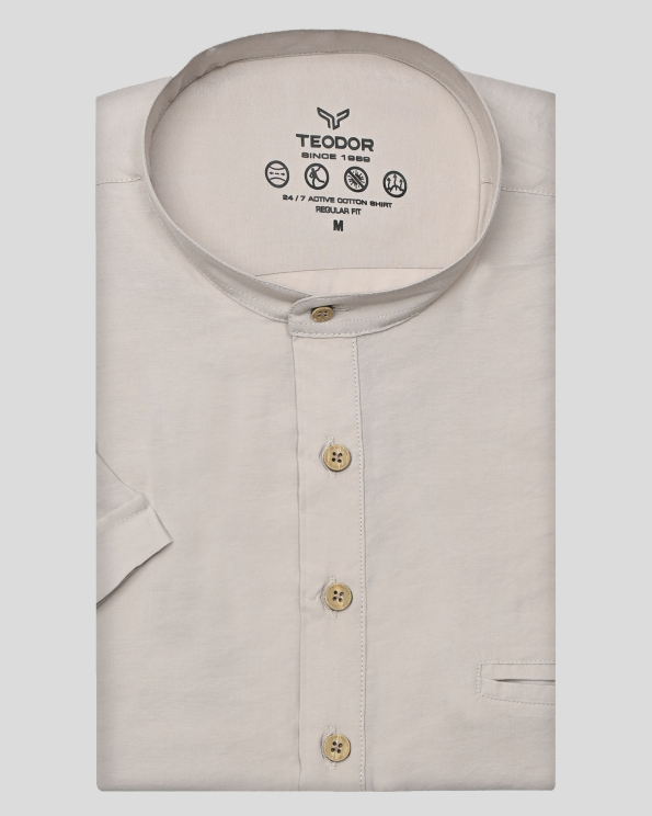  БЕЖОВА РИЗА С ПОПСКА ЯКА И КЪС РЪКАВ ОТ ПАМУК И МОДАЛ