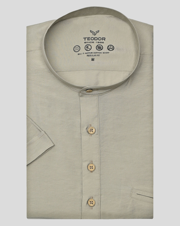 ЗЕЛЕНА РИЗА С ПОПСКА ЯКА И КЪС РЪКАВ ОТ МОДАЛ И ПАМУК