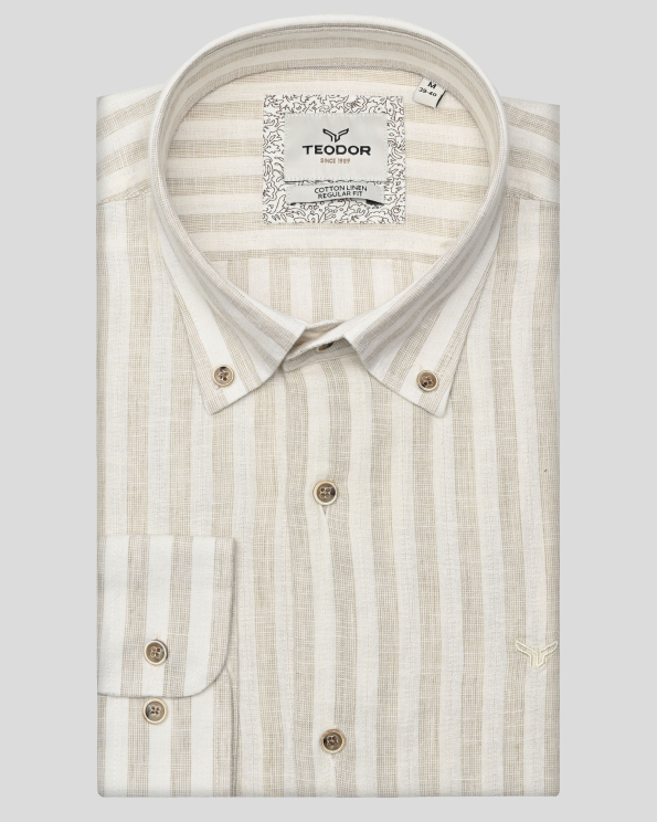 ДВУЦВЕТНА РАИРАНА РИЗА ОТ ПАМУК И ЛЕН В БЕЖОВО И ЕКРЮ