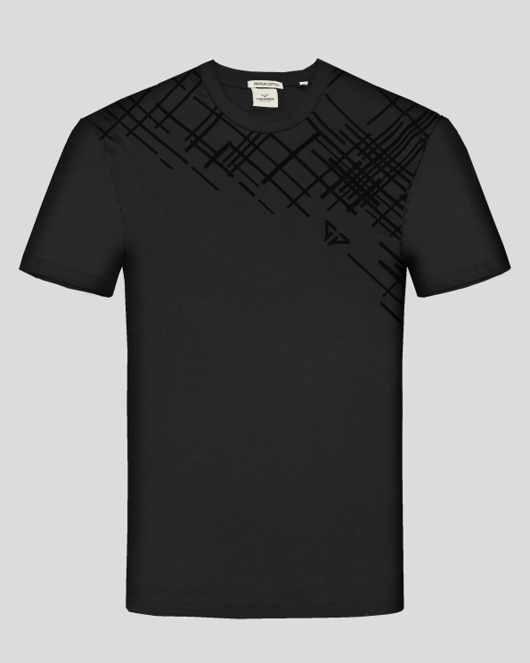 ЧЕРНА ТЕНИСКА ОТ PREMIUM ПАМУК В ПРИНТ С ВЕЛУРЕН ЕФЕКТ