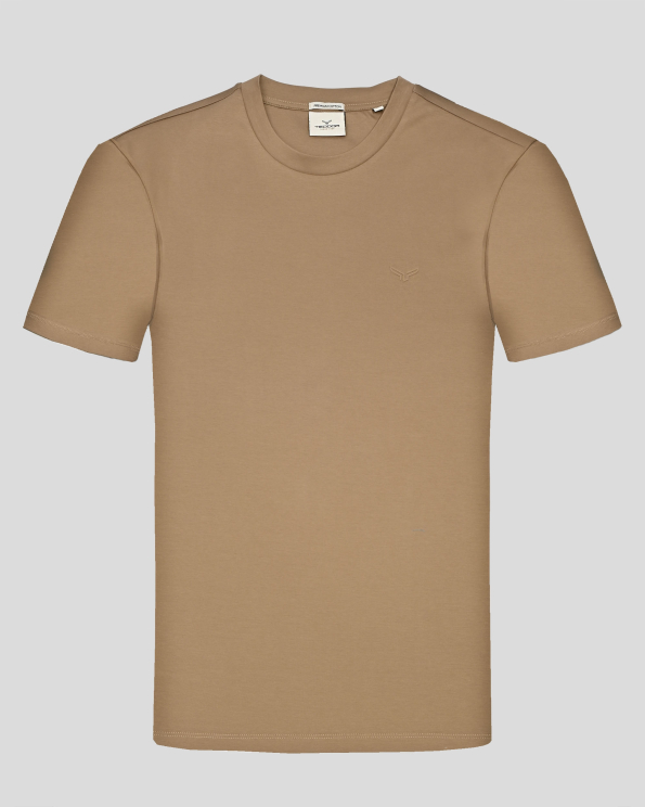 ТЕНИСКА С ОБЛО ДЕКОЛТЕ ОТ PREMIUM ПАМУК В ЦВЯТ КАМЕЛ