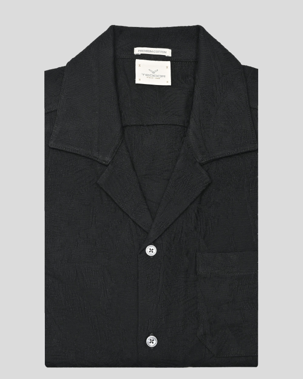 ЧЕРНА РИЗА С КЪС РЪКАВ ОТ СТРУКТУРНО  PREMIUM ТРИКО