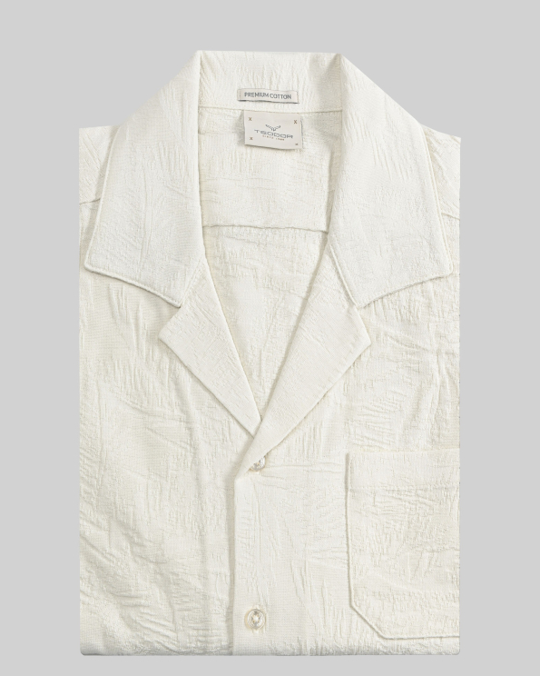 РИЗА С КЪС РЪКАВ ОТ СТРУКТУРНО  PREMIUM ТРИКО В ЦВЯТ ЕКРЮ