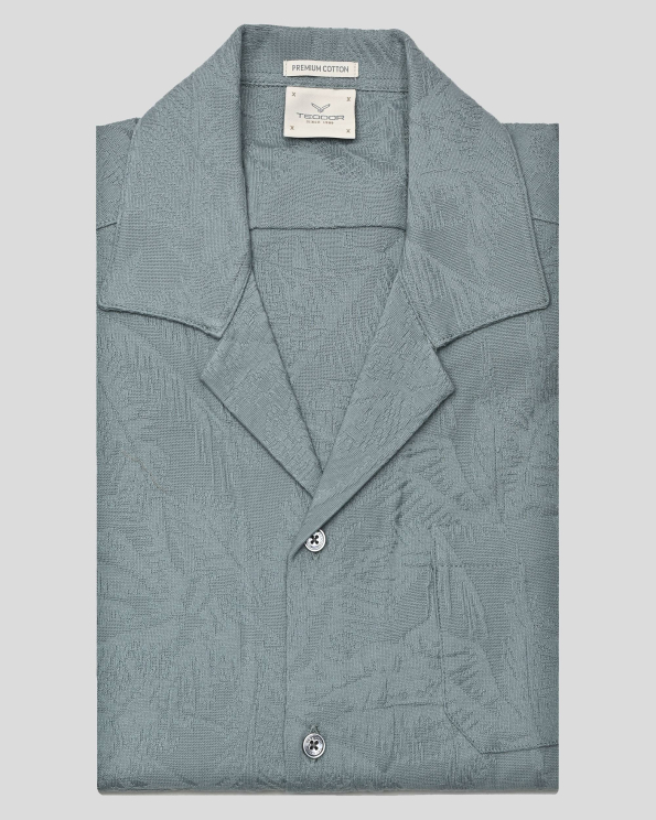 СИНЬО-ЗЕЛЕНА РИЗА С КЪС РЪКАВ ОТ СТРУКТУРНО  PREMIUM ТРИКО