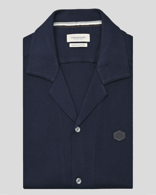 ТЪМНОСИНЯ РИЗА С КЪС РЪКАВ ОТ СТРУКТУРНО PREMIUM ТРИКО