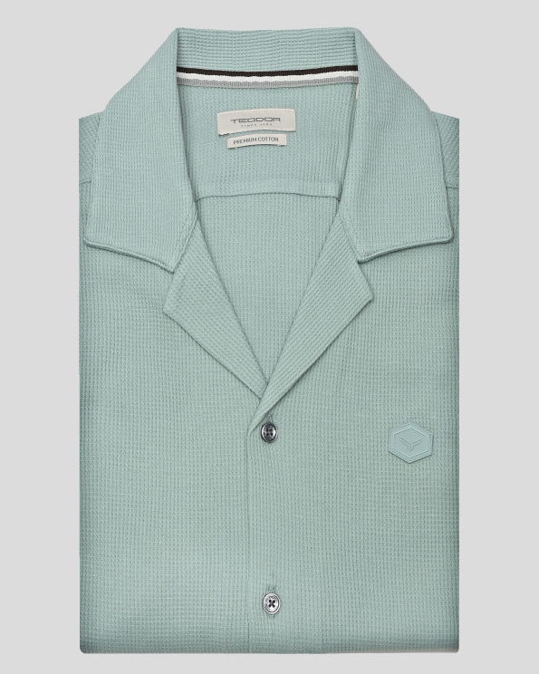 РИЗА С КЪС РЪКАВ ОТ СТРУКТУРНО PREMIUM ТРИКО В ЦВЯТ МИНТ