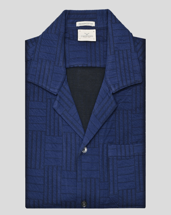 РИЗА С КЪС РЪКАВ ОТ PREMIUM ТРИКО В ДЕНИМ СИН И ТЪМНОСИН ЦВЯТ