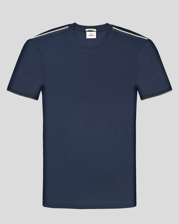 ТЪМНОСИНЯ ТЕНИСКА С ОБЛО  ДЕКОЛТЕ ОТ ВИСОКОКАЧЕСТВЕН ПАМУК SUPIMA