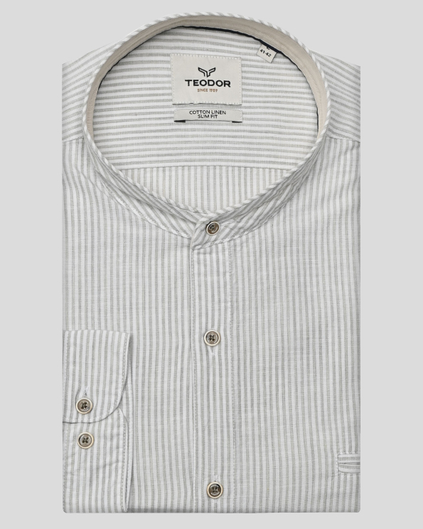 РИЗА С ПОПСКА ЯКА ОТ ПАМУК, ЛИОСЕЛ  И ЛЕН В БЯЛО И СВЕТЛОЗЕЛЕНО РАЙЕ