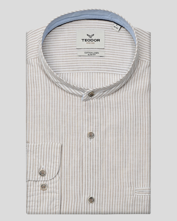 РИЗА С ПОПСКА ЯКА ОТ ПАМУК, ЛИОСЕЛ  И ЛЕН В ЕКРЮ И БЕЖОВО