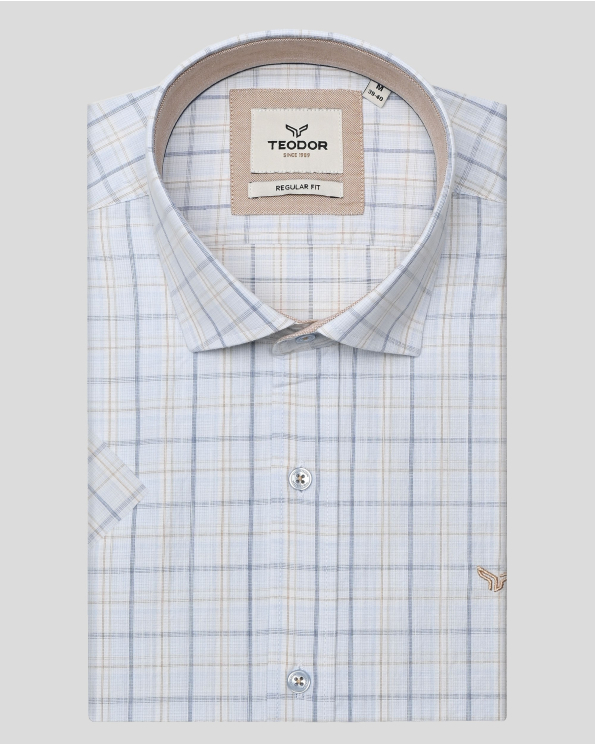 МНОГОЦВЕТНА КАРИРАНА РИЗА С КЪС РЪКАВ СВОБОДЕН СИЛУЕТ