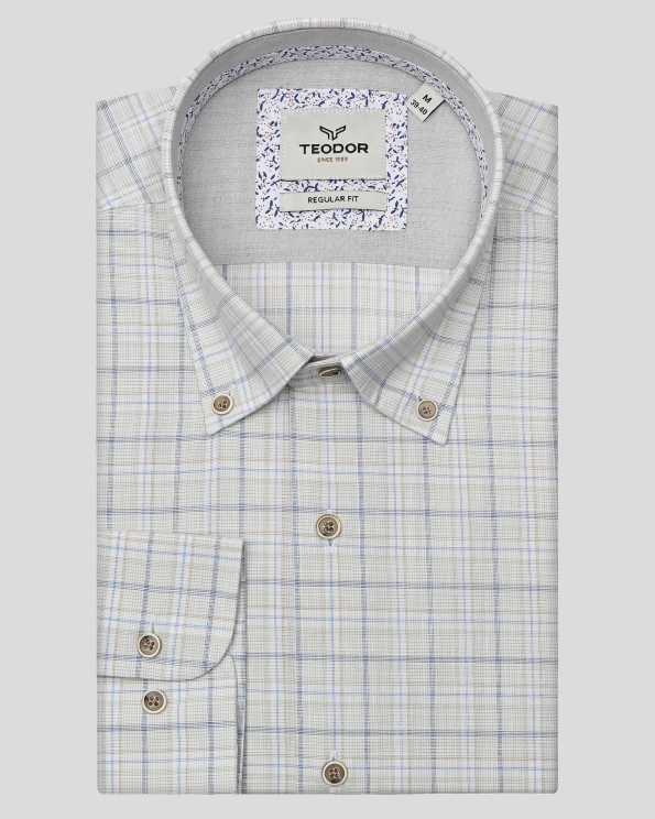 МНОГОЦВЕТНА КАРИРАНА РИЗА С КОПЧЕТА НА ЯКАТА И КОНТРАСТНА ГАРНИТУРА