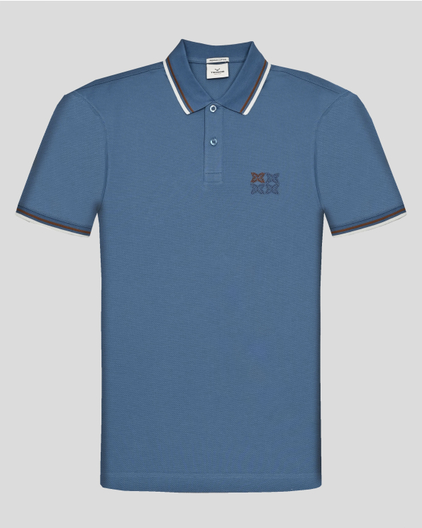 СРЕДНО СИНЯ ТЕНИСКА ОТ PREMIUM ПАМУК С БРОДЕРИЯ И КОНТРАСТНА ДЕСЕНАЦИЯ