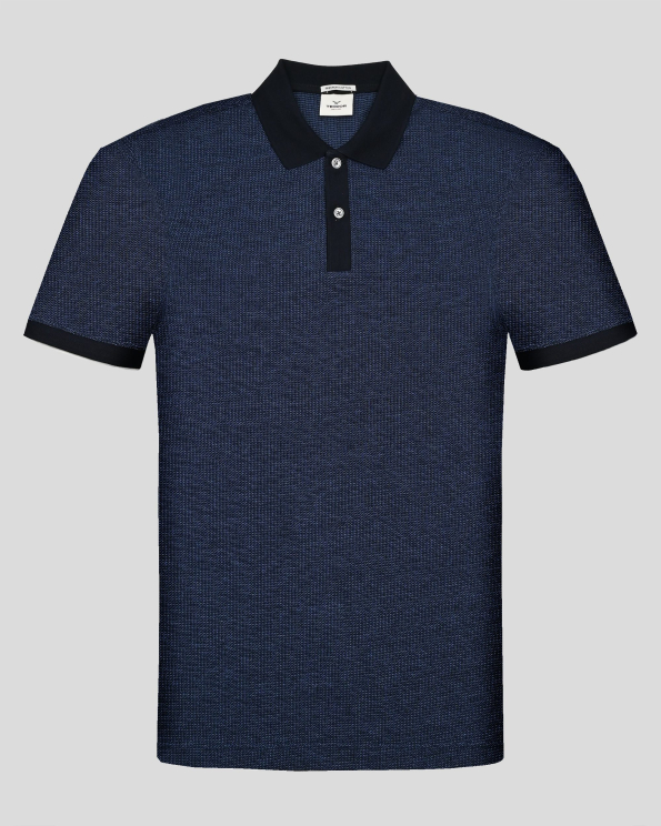 ТЪМНОСИНЯ СТРУКТУРНА ТЕНИСКА С ПОЛО ЯКА ОТ PREMIUM ПАМУК