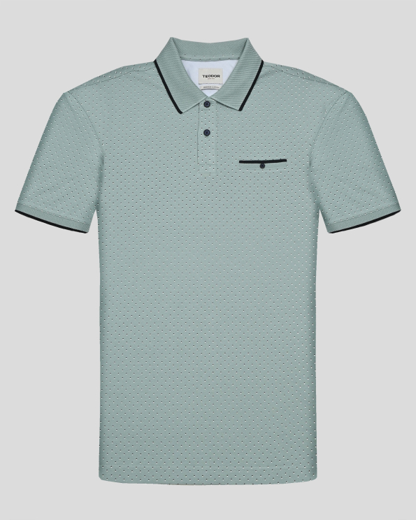 СВЕТЛОЗЕЛЕНА ПОЛО ТЕНИСКА ОТ PREMIUM ПАМУК В СИТЕН КОНТРАСТЕН ПРИНТ 