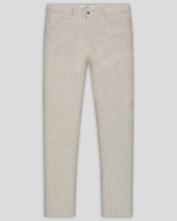 ЛЕНЕН ЧИНО ПАНТАЛОН С ДВОЙНИ ФИЛЕТКИ И ЛОГО В БЕЖОВ МЕЛАНЖ