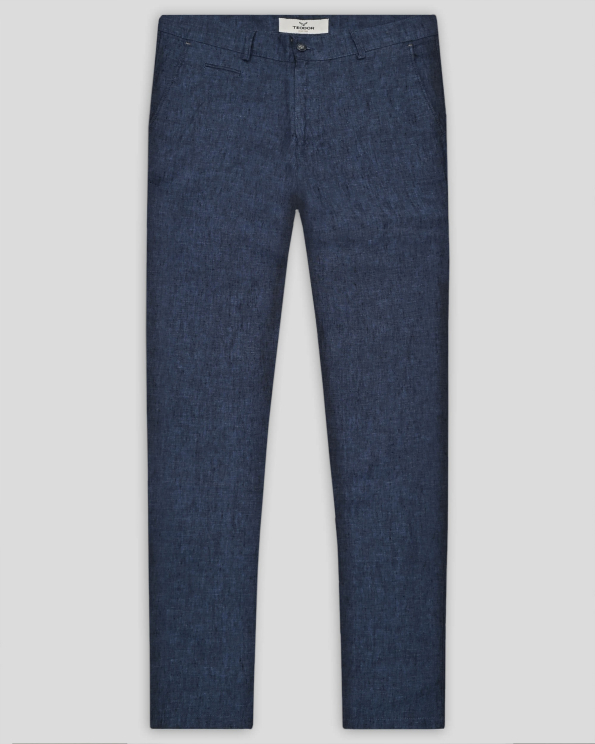 ЛЕНЕН ЧИНО ПАНТАЛОН С ДВОЙНИ ФИЛЕТКИ И ЛОГО В ТЪМНОСИН  МЕЛАНЖ