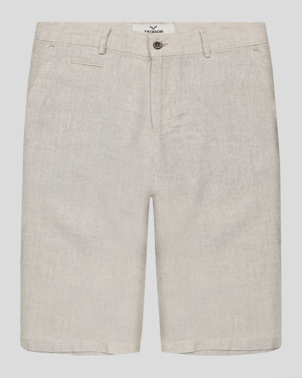 БЕЖОВИ ЛЕНЕНИ БЕРМУДИ МЕЛАНЖ С ДВОЙНИ ФИЛЕТКИ И ЛОГО