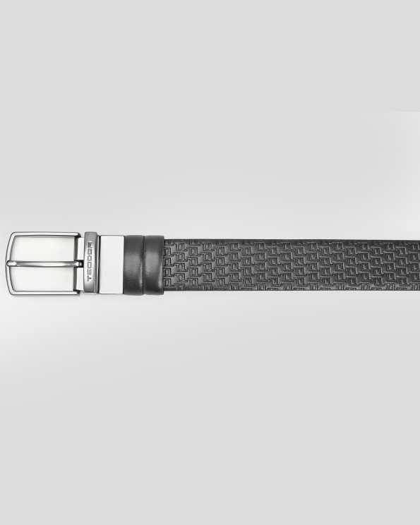 ЧЕРЕН ДВУЛИЦЕВ КОЛАН  ОТ РЕЛЕФНА И ГЛАДКА КОЖА С ГРАВИРАНО ЛОГО