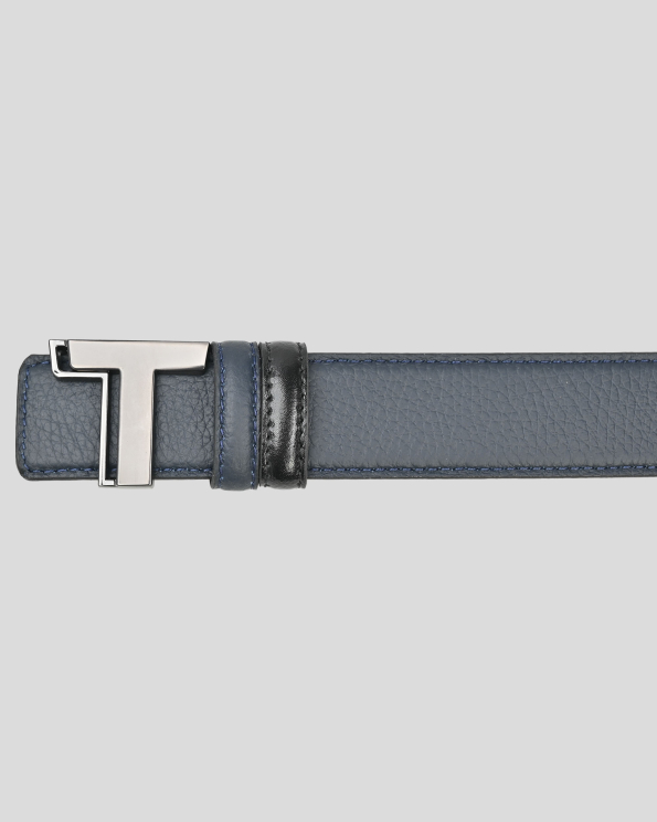 ДВУЛИЦЕВ КОЛАН ОТ ГЛАДКА И ШАГРЕНИРАНА КОЖА В ТЪМНОСИНЬО И ЧЕРНО