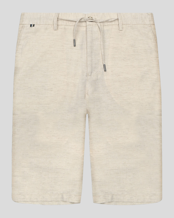 ЛЕНЕНИ БЕРМУДИ В ЦВЯТ ЕКРЮ МЕЛАНЖ С ЕДИНИЧНИ ФИЛЕТКИ И ЛОГО 