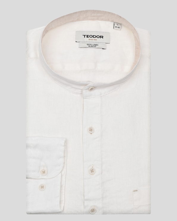 БЯЛА РИЗА ОТ 100% ЛЕН С ПОПСКА ЯКА И ДЖОБ