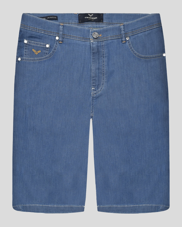 СВЕТЛОСИНИ ДЪНКОВИ БЕРМУДИ С 5 ДЖОБА И КОНТРАСТНИ ШЕВОВЕ 