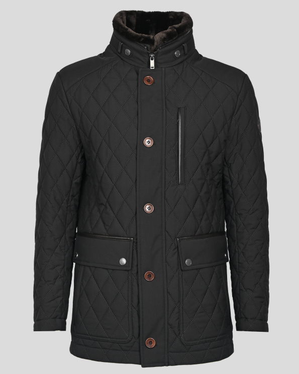 ЧЕРНО КЪСО ЯКЕ НА РОМБОВЕ С ВЪНШНИ ДЖОБОВЕ И КОЖЕНИ ГАРНИТУРИ