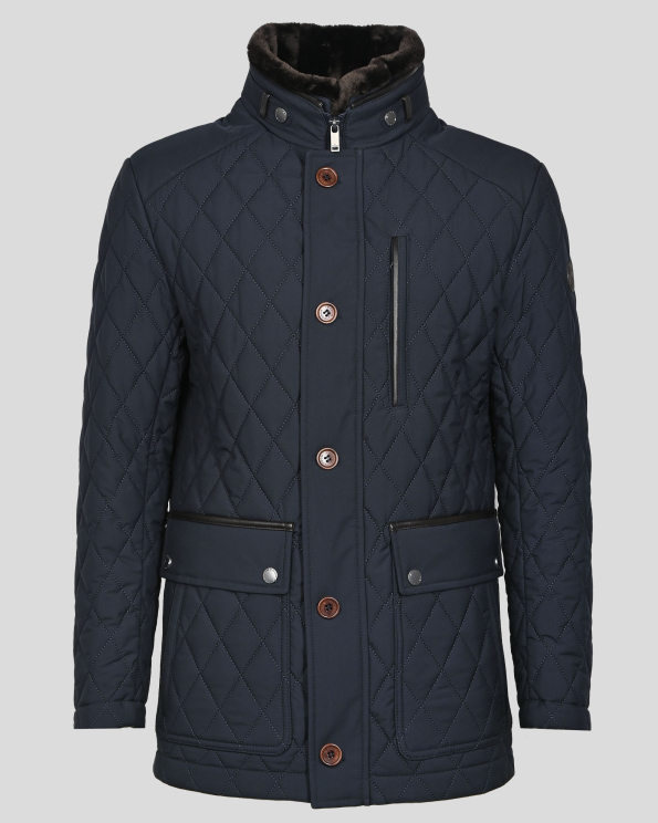 ТЪМНОСИНЬО КЪСО ЯКЕ НА РОМБОВЕ С ВЪНШНИ ДЖОБОВЕ И КОЖЕНИ ГАРНИТУРИ