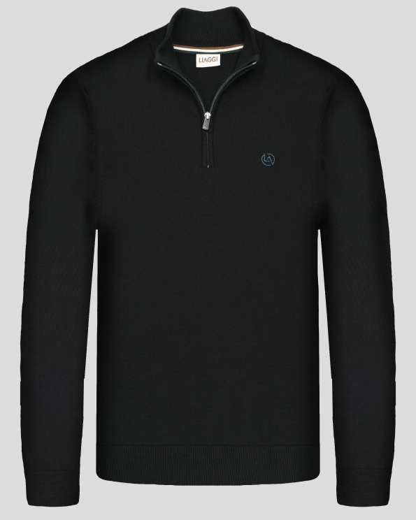 ЧЕРЕН ПУЛОВЕР ТИП ПОЛУПОЛО С КЪС ЦИП И ЛОГО