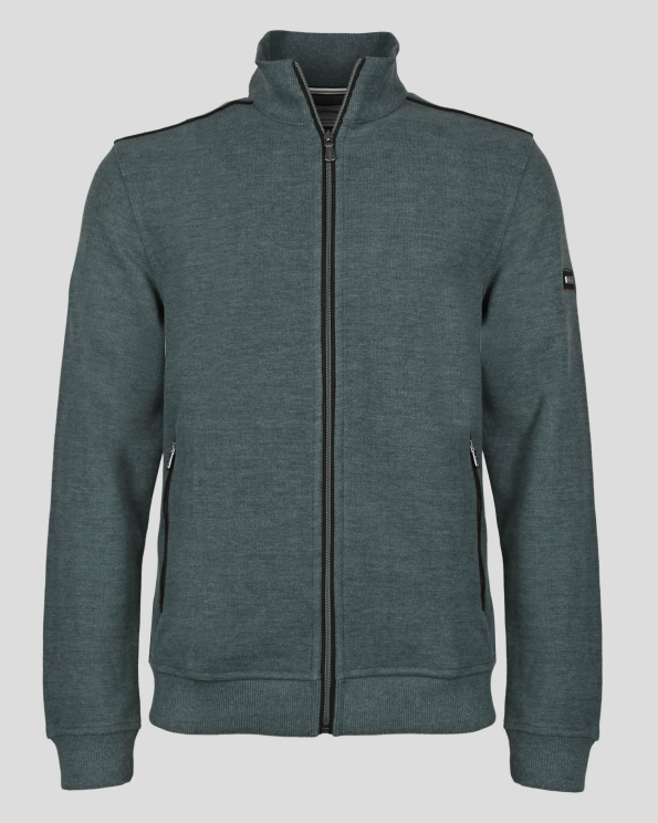 ЗЕЛЕН СУИТШЪРТ С ЦИП И КОНТРАСТНИ ВЕЛУРЕНИ ЕЛЕМЕНТИ