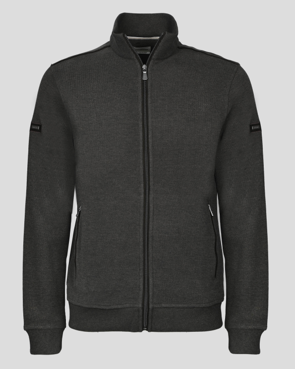 СИВО-КАФЯВ СУИТШЪРТ МЕЛАНЖ С  ВЕЛУРЕНИ ЕЛЕМЕНТИ И ЛОГО НА РЪКАВ